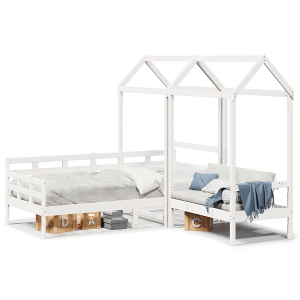 Multi-functional White Wooden Day Bed & Bench Set with Roof - Single Size 90x190 cm - Premium  from Home Treasures - Just £366.99! Shop now at Home Treasures