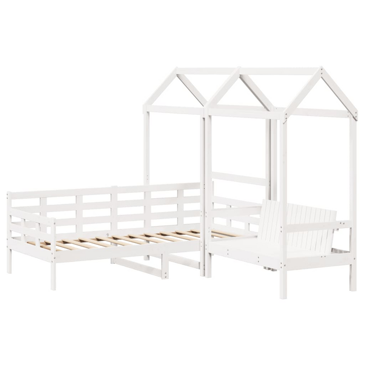 Multi-functional White Wooden Day Bed & Bench Set with Roof - Single Size 90x190 cm - Premium  from Home Treasures - Just £366.99! Shop now at Home Treasures