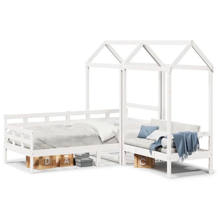 Stylish Wooden Day Bed and Bench Set with Roof - White, 80x200 cm - No Mattress - Premium  from Home Treasures - Just £363.99! Shop now at Home Treasures