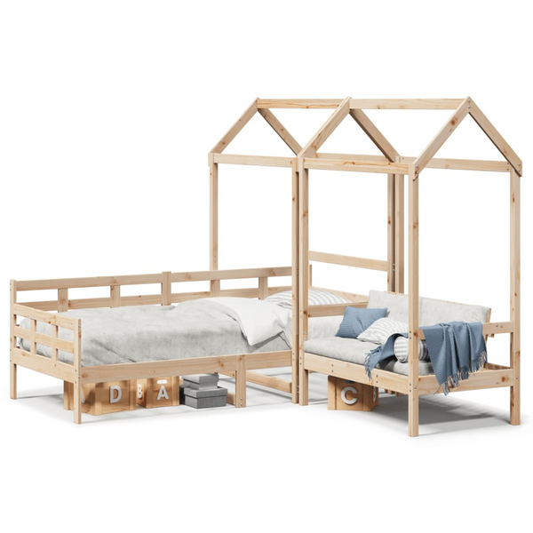 Multi-functional Day Bed & Bench Set with Roof - Solid Pine Wood, 90x200 cm - No Mattress Included - Premium  from Home Treasures - Just £309.99! Shop now at Home Treasures