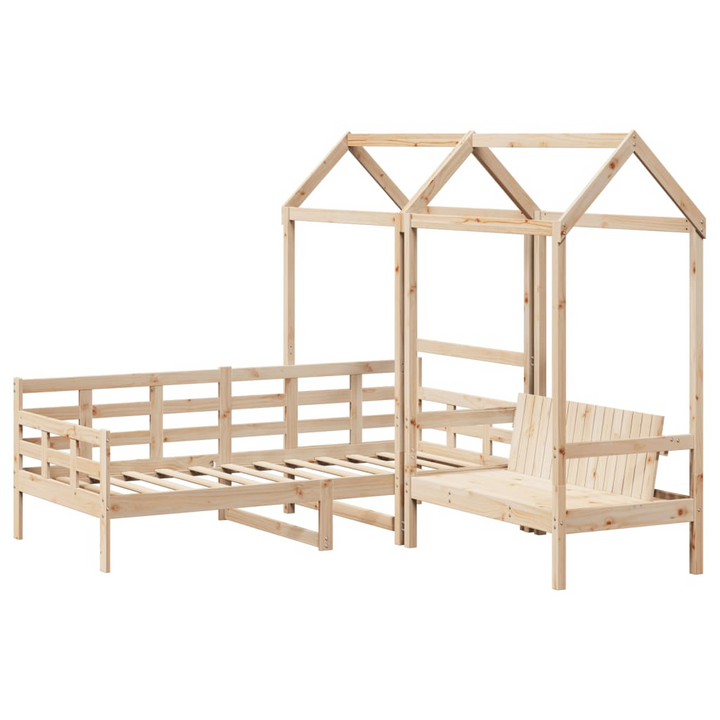 Multi-functional Day Bed & Bench Set with Roof - Solid Pine Wood, 90x200 cm - No Mattress Included - Premium  from Home Treasures - Just £309.99! Shop now at Home Treasures