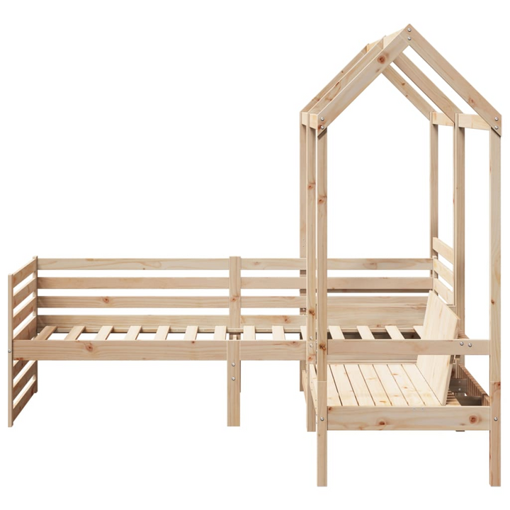 Versatile Wooden Day Bed and Bench Set with Roof - Pine Wood - 90x200 cm - Stylish and Functional Furniture - Premium  from Home Treasures - Just £312.99! Shop now at Home Treasures