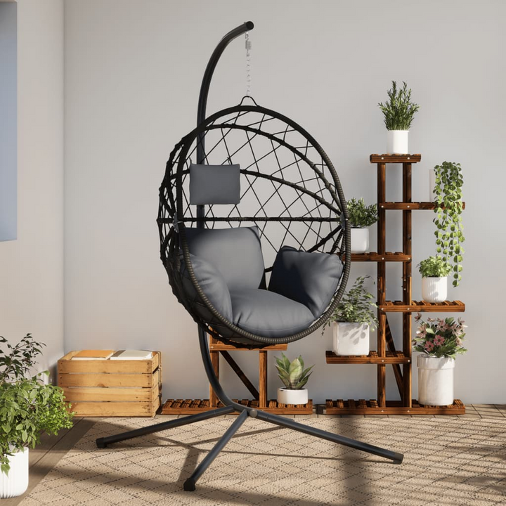 Ultimate Comfort Hanging Egg Chair with Stand - Anthracite Rattan & Steel | Durable & Stylish - Premium  from Home Treasures - Just £217.99! Shop now at Home Treasures