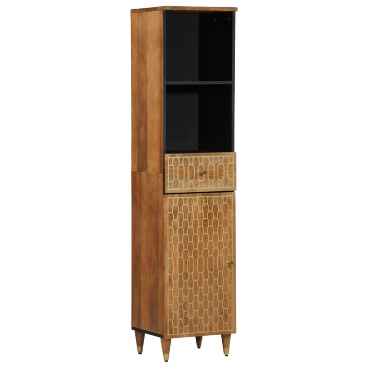 Retro Solid Mango Wood Bathroom Cabinet with Hand-Carved Pattern, 38x33x160 cm - Premium  from Home Treasures - Just £167.99! Shop now at Home Treasures