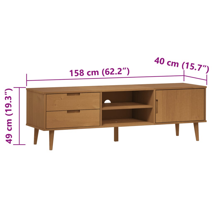 MOLDE TV Cabinet - Solid Pine Wood, Brown Finish, 158x40x49 cm - Stylish & Functional Storage Unit - Premium  from Home Treasures - Just £193.99! Shop now at Home Treasures