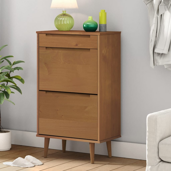 MOLDE Solid Wood Pine Shoe Cabinet - Brown, UV Varnish Finish, Ample Storage, 59.5x35x103 cm - Premium  from Home Treasures - Just £135.99! Shop now at Home Treasures