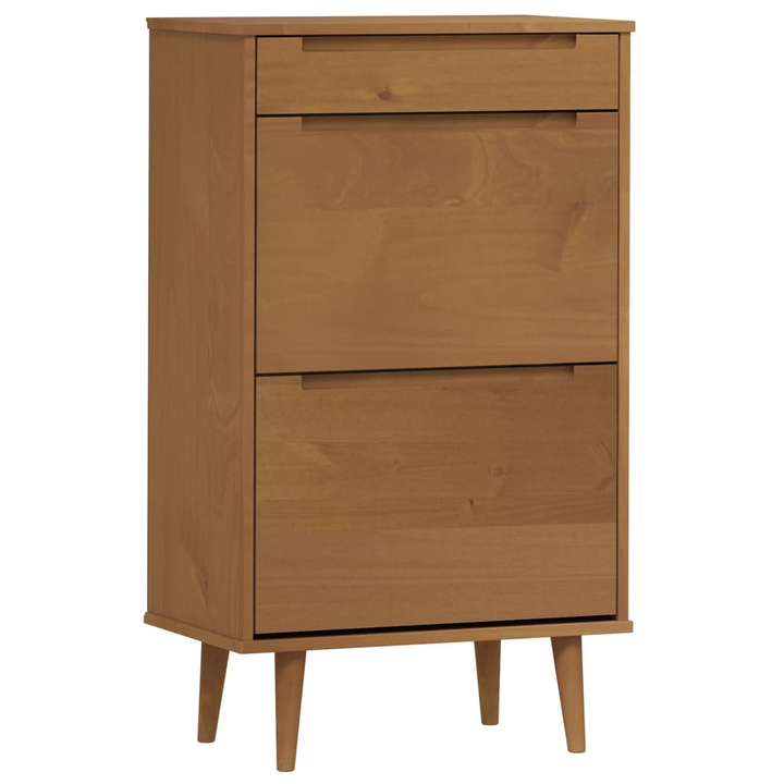 MOLDE Solid Wood Pine Shoe Cabinet - Brown, UV Varnish Finish, Ample Storage, 59.5x35x103 cm - Premium  from Home Treasures - Just £135.99! Shop now at Home Treasures