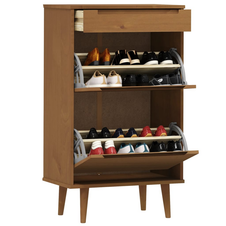 MOLDE Solid Wood Pine Shoe Cabinet - Brown, UV Varnish Finish, Ample Storage, 59.5x35x103 cm - Premium  from Home Treasures - Just £135.99! Shop now at Home Treasures