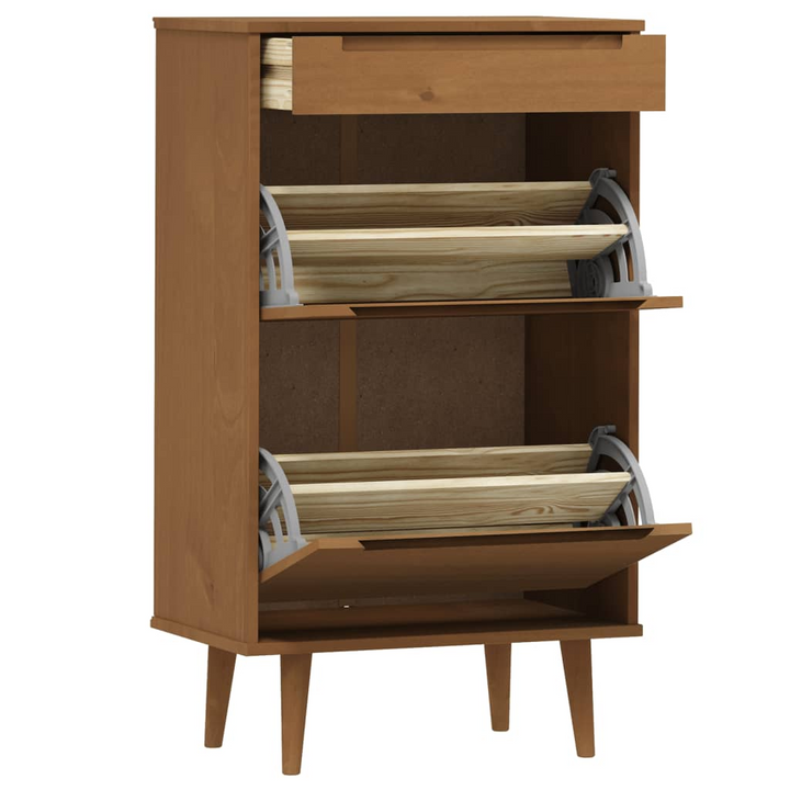 MOLDE Solid Wood Pine Shoe Cabinet - Brown, UV Varnish Finish, Ample Storage, 59.5x35x103 cm - Premium  from Home Treasures - Just £135.99! Shop now at Home Treasures