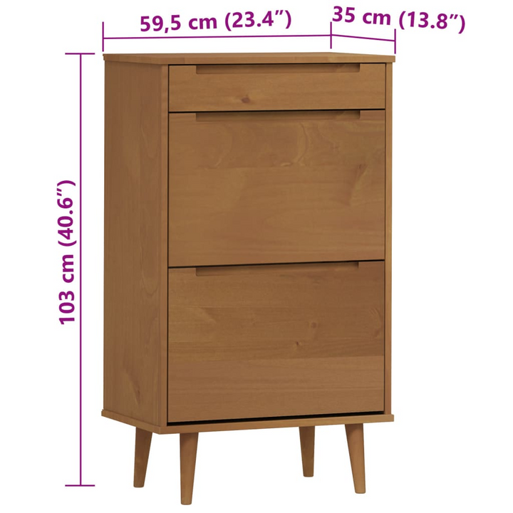 MOLDE Solid Wood Pine Shoe Cabinet - Brown, UV Varnish Finish, Ample Storage, 59.5x35x103 cm - Premium  from Home Treasures - Just £135.99! Shop now at Home Treasures