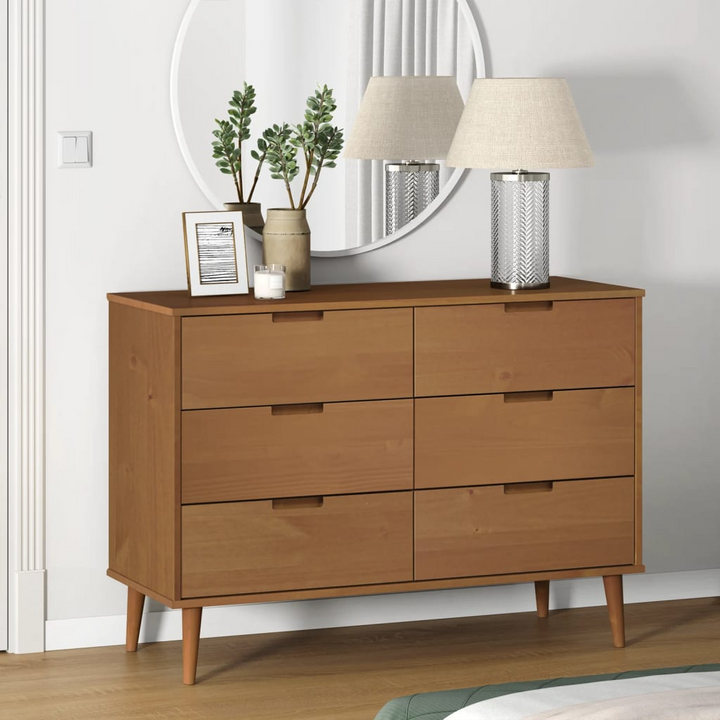 MOLDE Solid Wood Pine Drawer Cabinet in Brown – 113x40x80 cm – Scandinavian Style with Ample Storage - Premium  from Home Treasures - Just £230.99! Shop now at Home Treasures