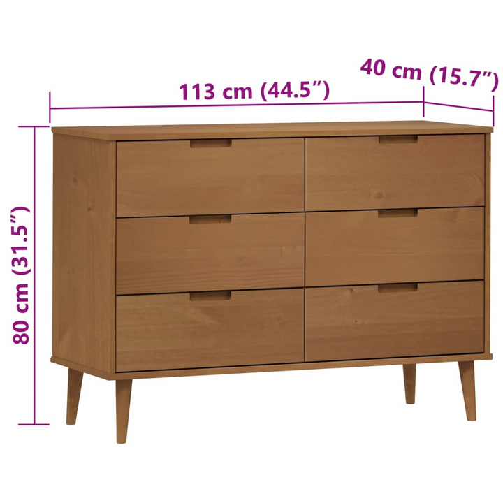 MOLDE Solid Wood Pine Drawer Cabinet in Brown – 113x40x80 cm – Scandinavian Style with Ample Storage - Premium  from Home Treasures - Just £230.99! Shop now at Home Treasures