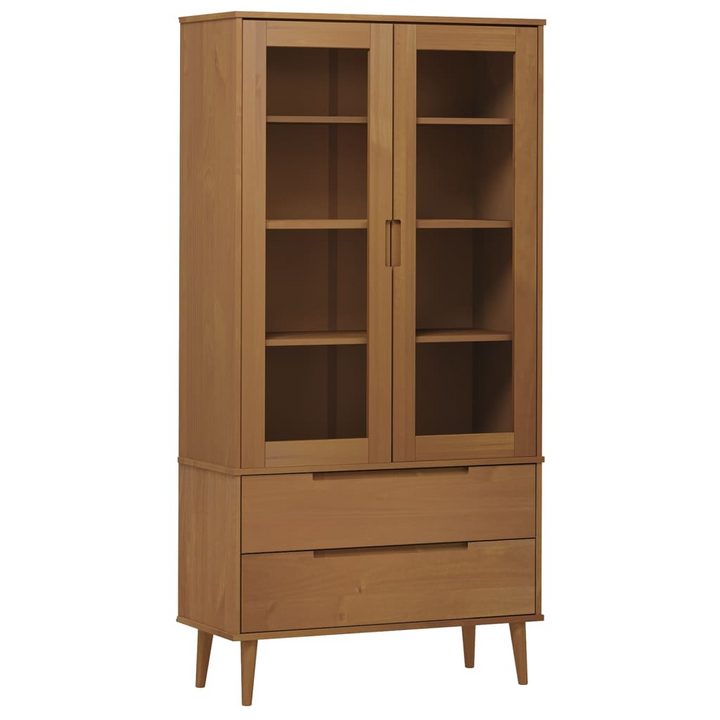 MOLDE Vitrine Cabinet 90x35x175 cm | Solid Pine Wood, UV Varnish | Elegant Brown Display Cabinet with Glass Doors & Ample Storage Space - Premium  from Home Treasures - Just £308.99! Shop now at Home Treasures