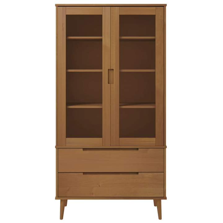 MOLDE Vitrine Cabinet 90x35x175 cm | Solid Pine Wood, UV Varnish | Elegant Brown Display Cabinet with Glass Doors & Ample Storage Space - Premium  from Home Treasures - Just £308.99! Shop now at Home Treasures