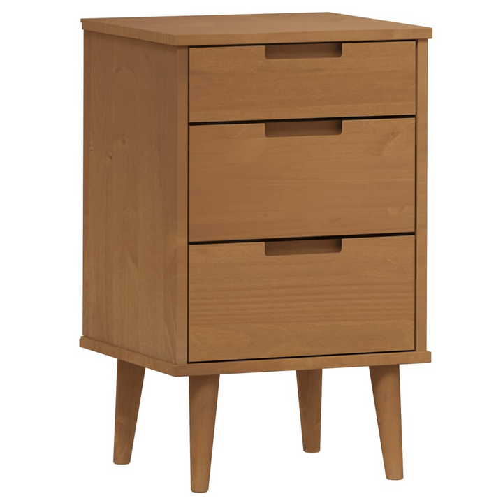 MOLDE Bedside Cabinet in Brown - Solid Pine Wood with UV Varnish - Scandinavian Style Nightstand with 3 Drawers, 40x35x65 cm - Premium  from Home Treasures - Just £82.99! Shop now at Home Treasures