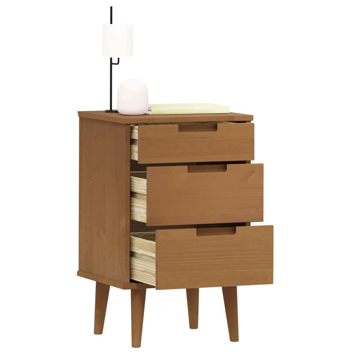 MOLDE Bedside Cabinet in Brown - Solid Pine Wood with UV Varnish - Scandinavian Style Nightstand with 3 Drawers, 40x35x65 cm - Premium  from Home Treasures - Just £82.99! Shop now at Home Treasures