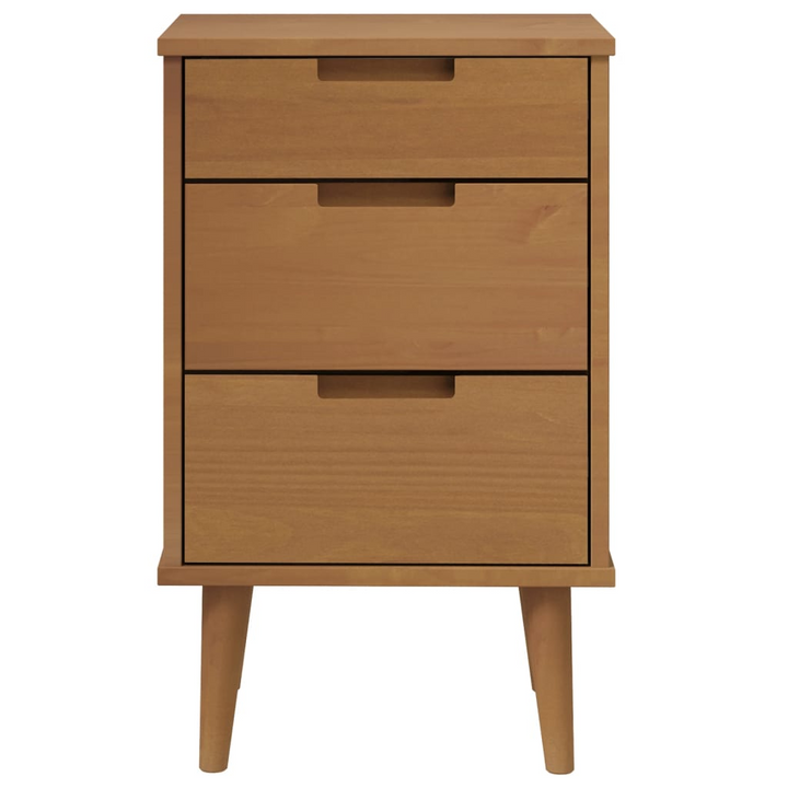 MOLDE Bedside Cabinet in Brown - Solid Pine Wood with UV Varnish - Scandinavian Style Nightstand with 3 Drawers, 40x35x65 cm - Premium  from Home Treasures - Just £82.99! Shop now at Home Treasures