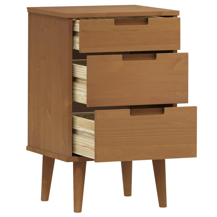 MOLDE Bedside Cabinet in Brown - Solid Pine Wood with UV Varnish - Scandinavian Style Nightstand with 3 Drawers, 40x35x65 cm - Premium  from Home Treasures - Just £82.99! Shop now at Home Treasures