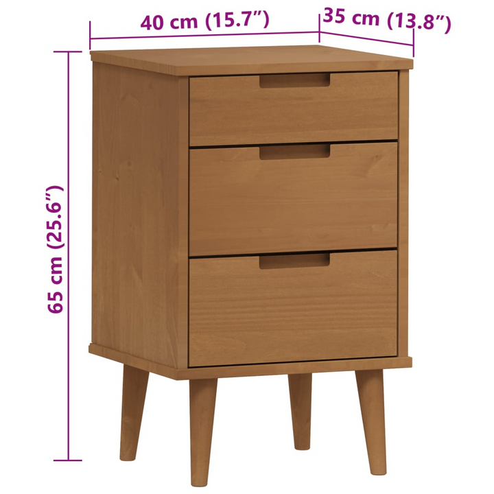 MOLDE Bedside Cabinet in Brown - Solid Pine Wood with UV Varnish - Scandinavian Style Nightstand with 3 Drawers, 40x35x65 cm - Premium  from Home Treasures - Just £82.99! Shop now at Home Treasures