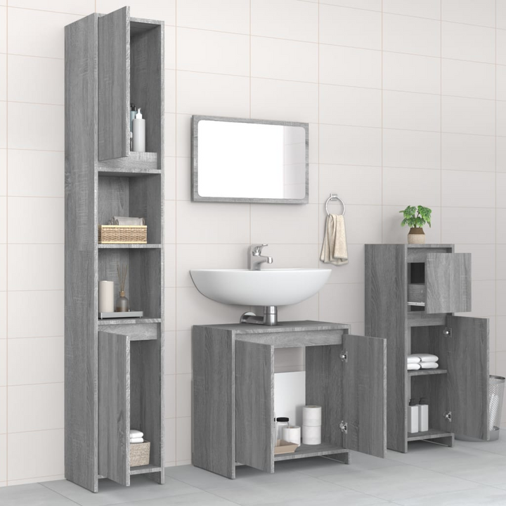 4 Piece Bathroom Furniture Set - Grey Sonoma Engineered Wood - Modern & Stylish Storage Solution - Premium  from Home Treasures - Just £214.99! Shop now at Home Treasures