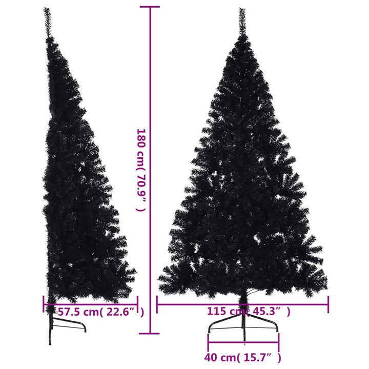 Black Half Christmas Tree 180 cm with Stand - Realistic & Space-Saving Design - Premium  from Home Treasures - Just £46.99! Shop now at Home Treasures