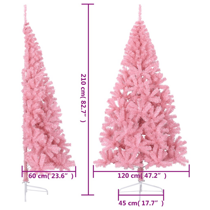 Pink Artificial Half Christmas Tree with Stand, 210 cm - Realistic PVC Tips, Space-Saving Design, Durable & Economical - Premium  from Home Treasures - Just £33.99! Shop now at Home Treasures