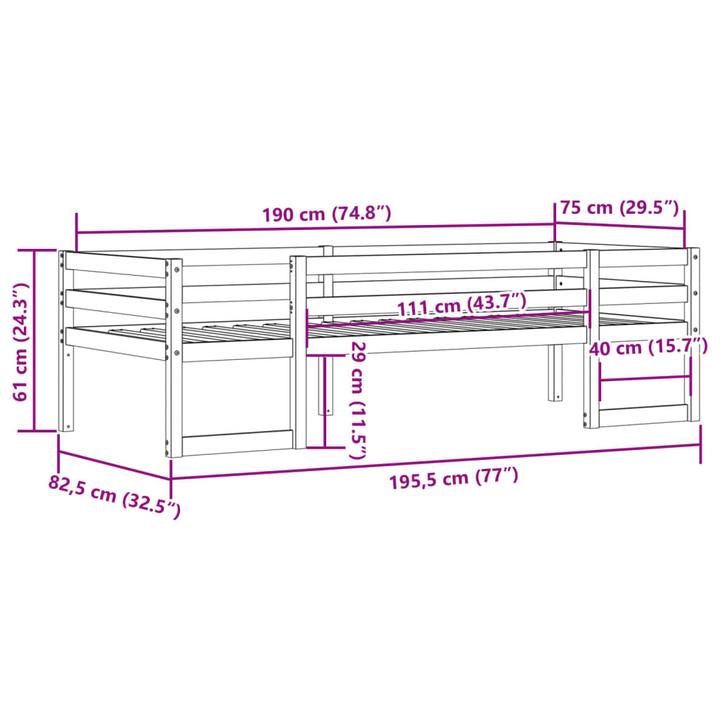 Children's Bed Frame 75x190 cm | Solid Pine Wood | Safe & Durable Children's Bed | Space-Saving Design - Premium  from Home Treasures - Just £109.99! Shop now at Home Treasures