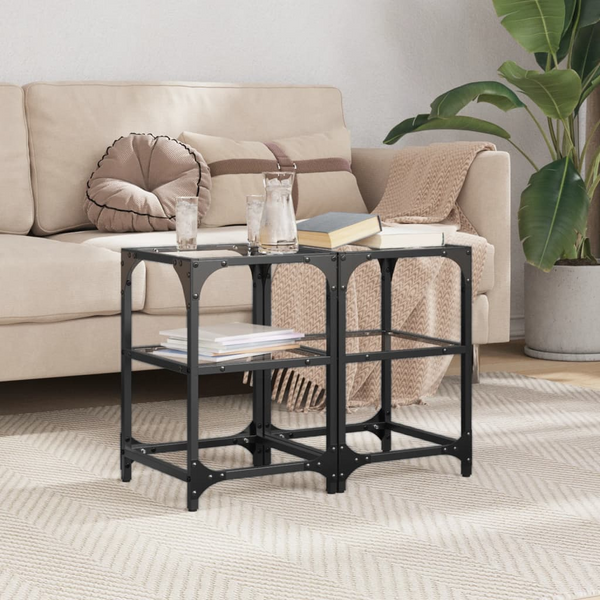 Elegant Coffee Tables, Set of 2 with Transparent Glass Tops - 30x30x45 cm, Steel Frame - Premium  from Home Treasures - Just £56.99! Shop now at Home Treasures