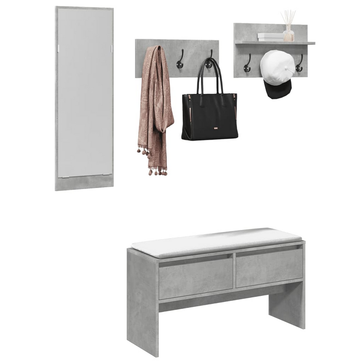 4 Piece Hallway Furniture Set - Concrete Grey Engineered Wood, Stylish Entryway Organizer - Premium  from Home Treasures - Just £107.99! Shop now at Home Treasures