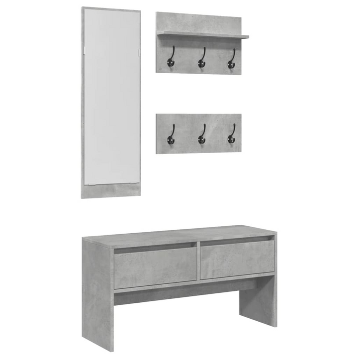 4 Piece Hallway Furniture Set - Concrete Grey Engineered Wood, Stylish Entryway Organizer - Premium  from Home Treasures - Just £107.99! Shop now at Home Treasures