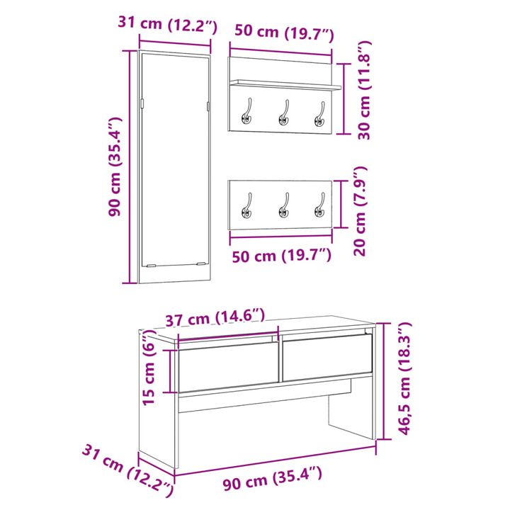 4 Piece Hallway Furniture Set - Concrete Grey Engineered Wood, Stylish Entryway Organizer - Premium  from Home Treasures - Just £107.99! Shop now at Home Treasures