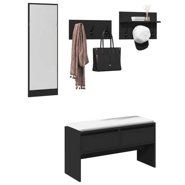 4 Piece Hallway Furniture Set - Sleek Black Engineered Wood Entryway Solution - Premium  from Home Treasures - Just £115.99! Shop now at Home Treasures