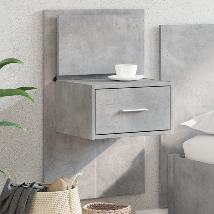 Wall-mounted Bedside Cabinet with LED Lights in Concrete Grey - Modern, Space-Saving Design with Sturdy Storage - Premium  from Home Treasures - Just £66.99! Shop now at Home Treasures