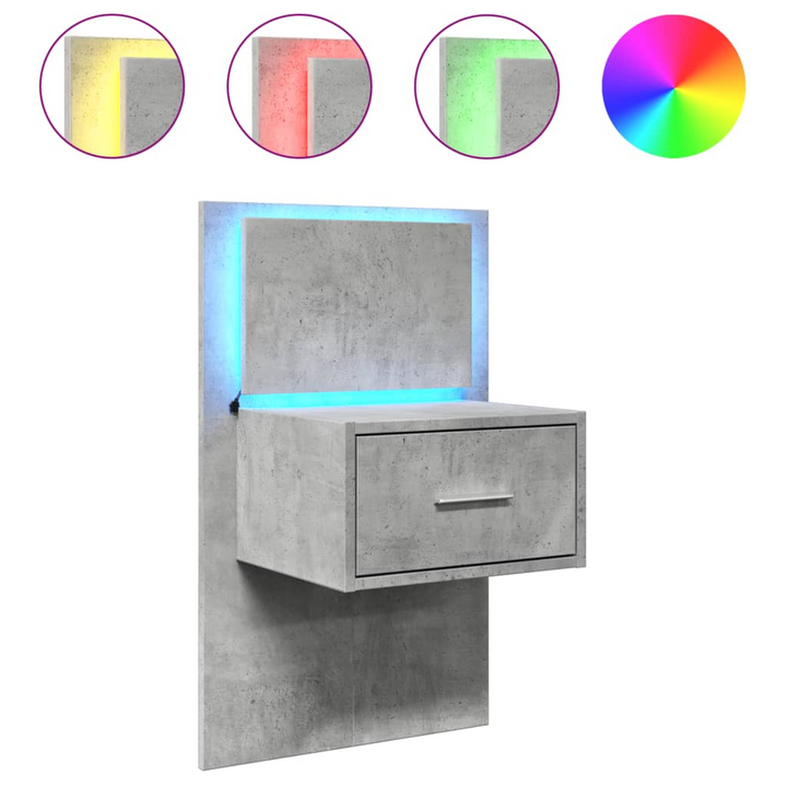 Wall-mounted Bedside Cabinet with LED Lights in Concrete Grey - Modern, Space-Saving Design with Sturdy Storage - Premium  from Home Treasures - Just £66.99! Shop now at Home Treasures