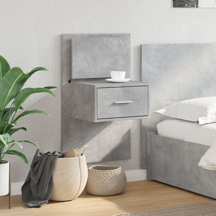 Wall-mounted Bedside Cabinet with LED Lights in Concrete Grey - Modern, Space-Saving Design with Sturdy Storage - Premium  from Home Treasures - Just £66.99! Shop now at Home Treasures