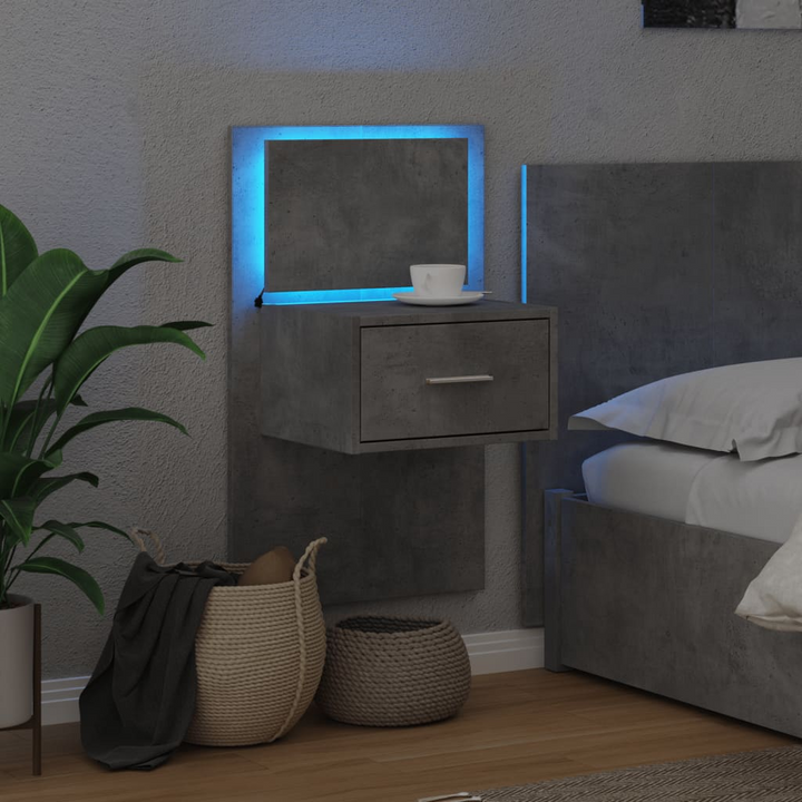 Wall-mounted Bedside Cabinet with LED Lights in Concrete Grey - Modern, Space-Saving Design with Sturdy Storage - Premium  from Home Treasures - Just £66.99! Shop now at Home Treasures