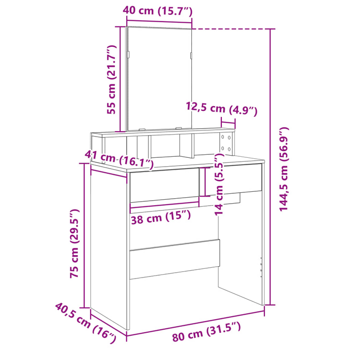 Stylish Dressing Table with Mirror - Concrete Grey, 80x41x144.5 cm – Ample Storage & Elegant Design - Premium  from Home Treasures - Just £108.99! Shop now at Home Treasures