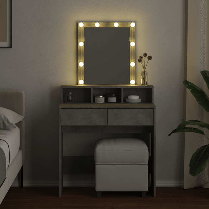 Stylish Dressing Table with LED Lights - Concrete Grey, 80x41x144.5 cm - Ample Storage for Your Beauty Essentials - Premium  from Home Treasures - Just £112.99! Shop now at Home Treasures