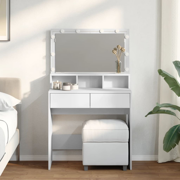 Modern Dressing Table with LED Lights - White, 80x41x134.5 cm | Elegant Vanity Desk with Ample Storage and Mirror - Premium  from Home Treasures - Just £177.99! Shop now at Home Treasures