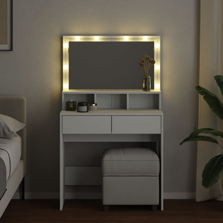 Modern Dressing Table with LED Lights - White, 80x41x134.5 cm | Elegant Vanity Desk with Ample Storage and Mirror - Premium  from Home Treasures - Just £177.99! Shop now at Home Treasures