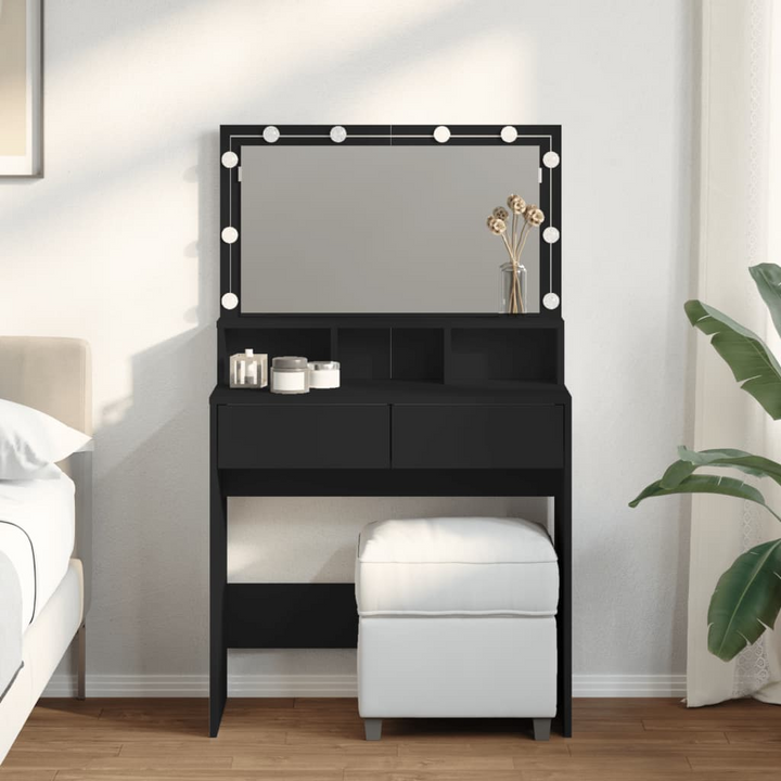 Black LED Dressing Table - Stylish Makeup Vanity with Mirror and Storage, 80x41x134.5 cm - Premium  from Home Treasures - Just £154.99! Shop now at Home Treasures