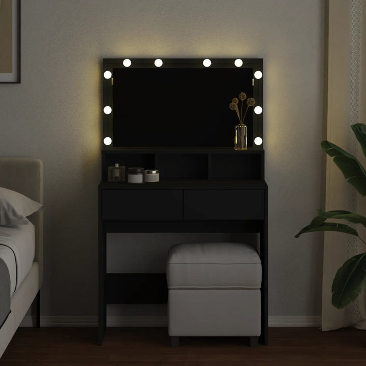 Black LED Dressing Table - Stylish Makeup Vanity with Mirror and Storage, 80x41x134.5 cm - Premium  from Home Treasures - Just £154.99! Shop now at Home Treasures