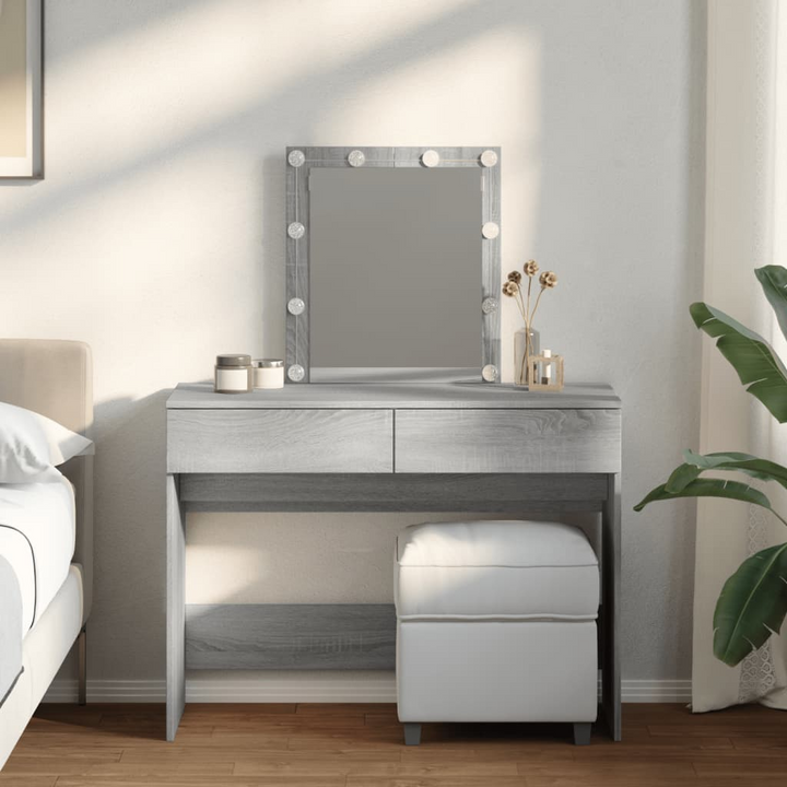 Stylish Dressing Table with LED Lights in Grey Sonoma - Ample Storage and Elegant Design, 100x40x130 cm - Premium  from Home Treasures - Just £130.99! Shop now at Home Treasures