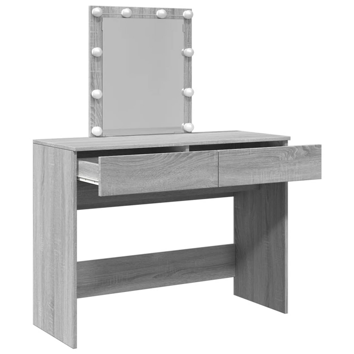 Stylish Dressing Table with LED Lights in Grey Sonoma - Ample Storage and Elegant Design, 100x40x130 cm - Premium  from Home Treasures - Just £130.99! Shop now at Home Treasures