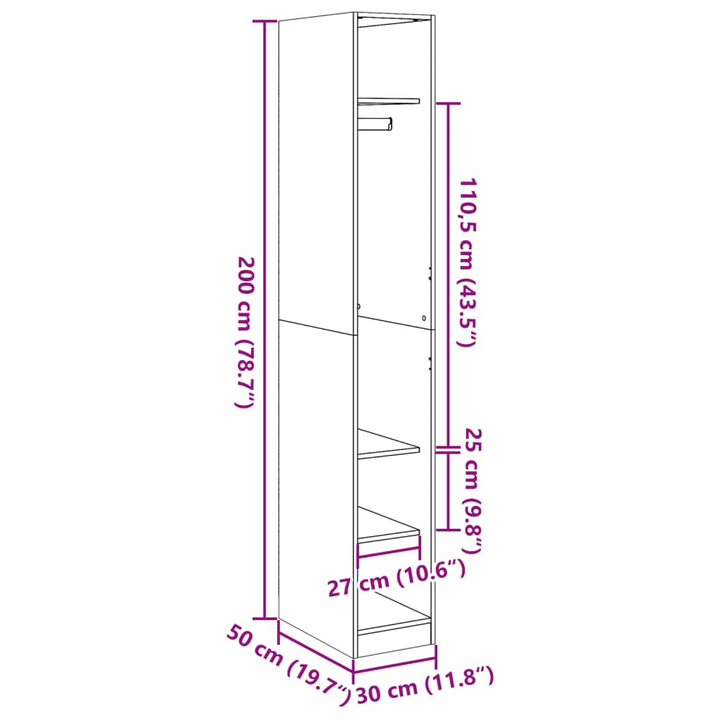 Slim White Wardrobe - 30x50x200 cm | Stylish & Durable Engineered Wood Closet - Premium  from Home Treasures - Just £130.99! Shop now at Home Treasures