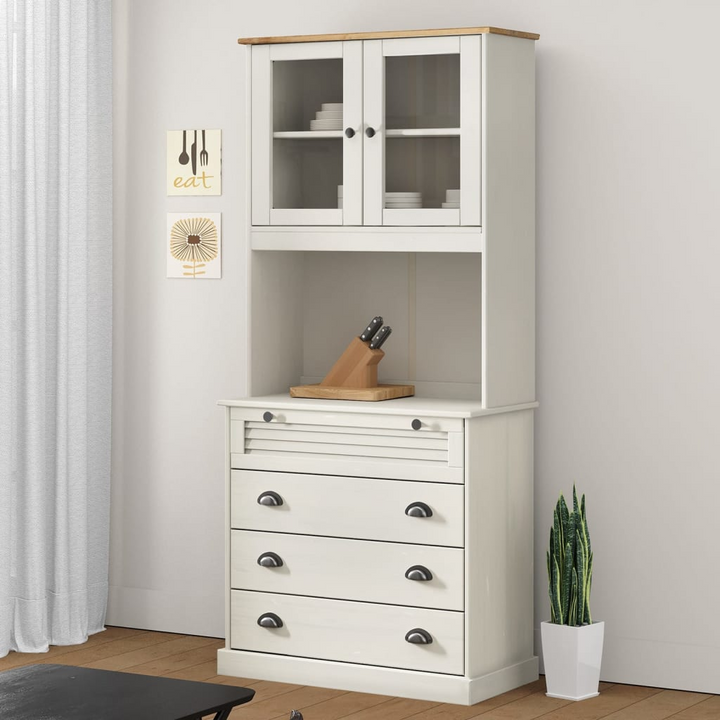 VIGO Highboard in White 80x40x176 cm | Solid Pine Wood Buffet Cabinet with Glass Doors and Ample Storage - Premium  from Home Treasures - Just £361.99! Shop now at Home Treasures