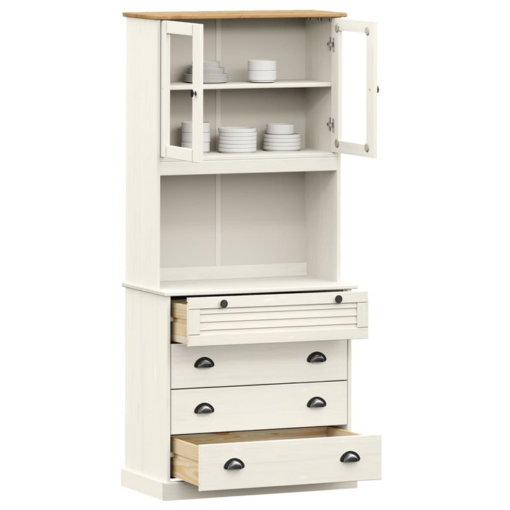 VIGO Highboard in White 80x40x176 cm | Solid Pine Wood Buffet Cabinet with Glass Doors and Ample Storage - Premium  from Home Treasures - Just £361.99! Shop now at Home Treasures