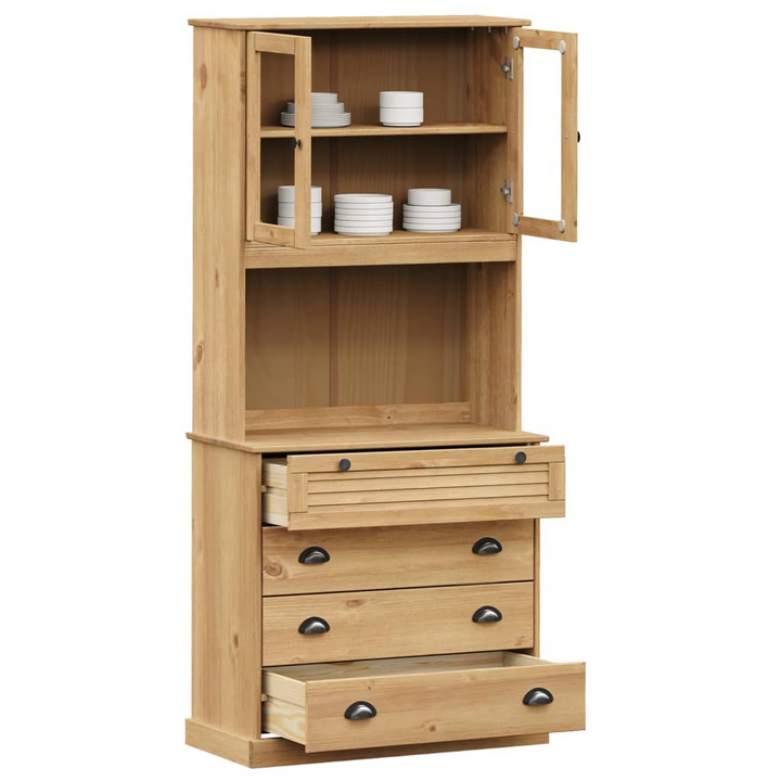 VIGO Highboard | 80x40x176 cm | Elegant Pine Wood Storage Cabinet with Glass Doors & Metal Handles - Premium  from Home Treasures - Just £334.99! Shop now at Home Treasures