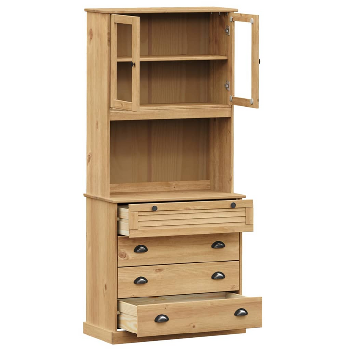 VIGO Highboard | 80x40x176 cm | Elegant Pine Wood Storage Cabinet with Glass Doors & Metal Handles - Premium  from Home Treasures - Just £334.99! Shop now at Home Treasures