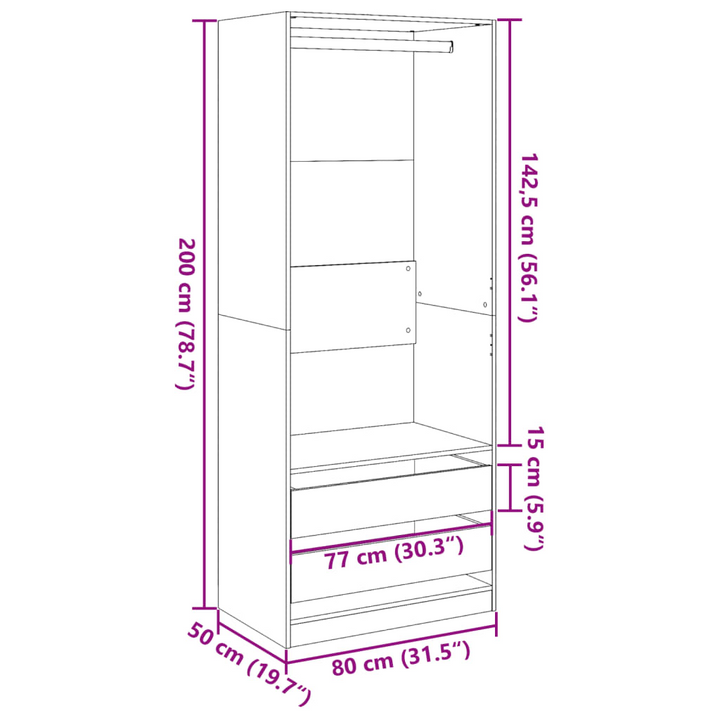 Stylish White Wardrobe 80x50x200 cm – Engineered Wood Closet with Ample Storage and Minimalist Design - Premium  from Home Treasures - Just £193.99! Shop now at Home Treasures